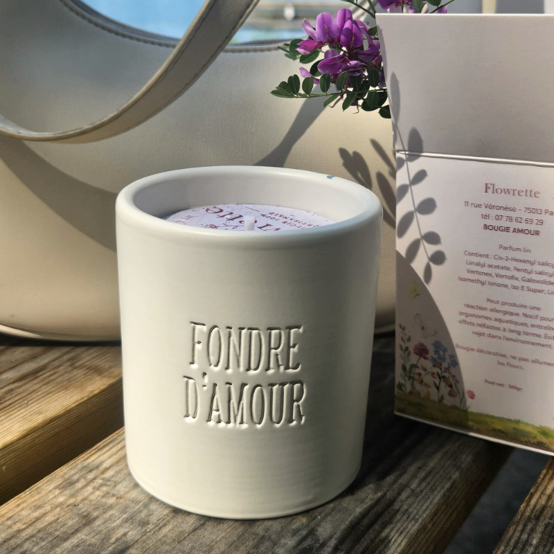 Bougie St Valentin - "Amour" - Parfum fleur de lin