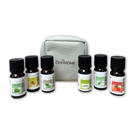 Huiles Essentielles 100% Naturelles x 6 senteurs indispensables + 1 Trousse de Rangement Offerte