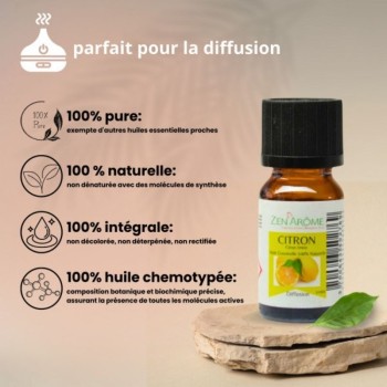 Huile essentielle de citron 100% naturelle - Utilisation en aromathérapie (10ml)