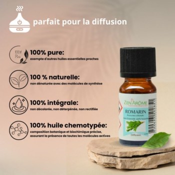 Huile essentielle de romarin 100% naturelle - Utilisation en aromathérapie (10ml)