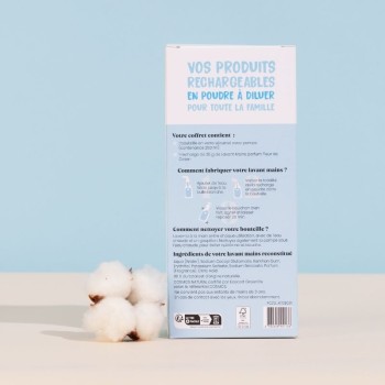 Kit gel lavant mains - Poudre à diluer - Parfum fleur de coton